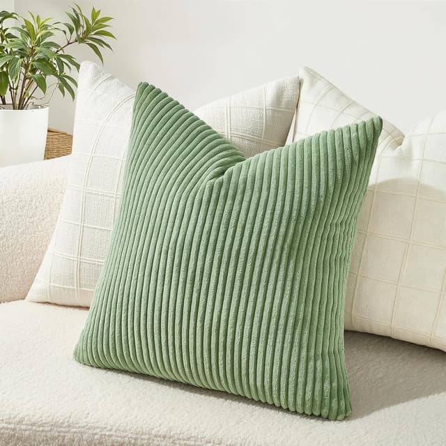 Detalle de Topfinel 2er-Set Kissenbezug 50x30 cm grün aus Kordsamt mit gestreiftem Muster