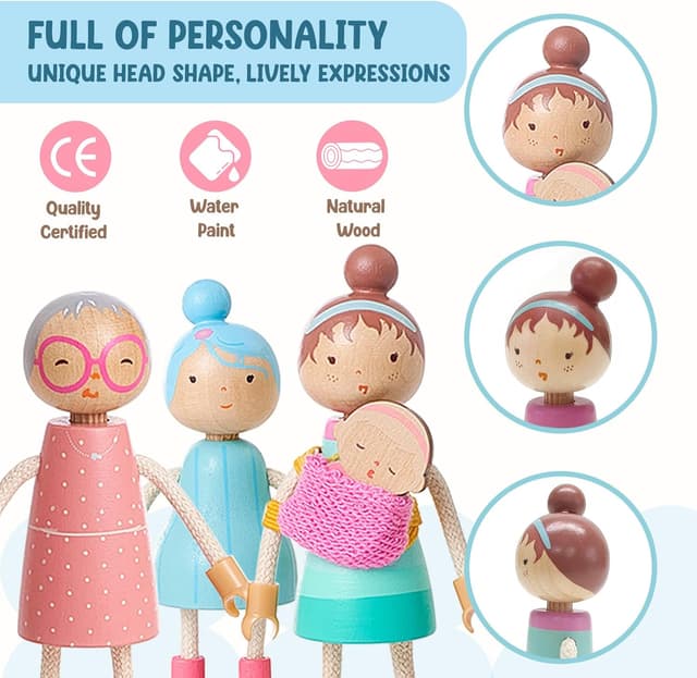 Detalle de Wooden dollhouse family set of 7