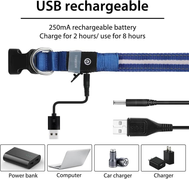 Thumbnail 6 de MASBRILL Light Up Dog Collar with USB Rechargeable LED Lights (3 Modes, Waterproof, Adjustable)