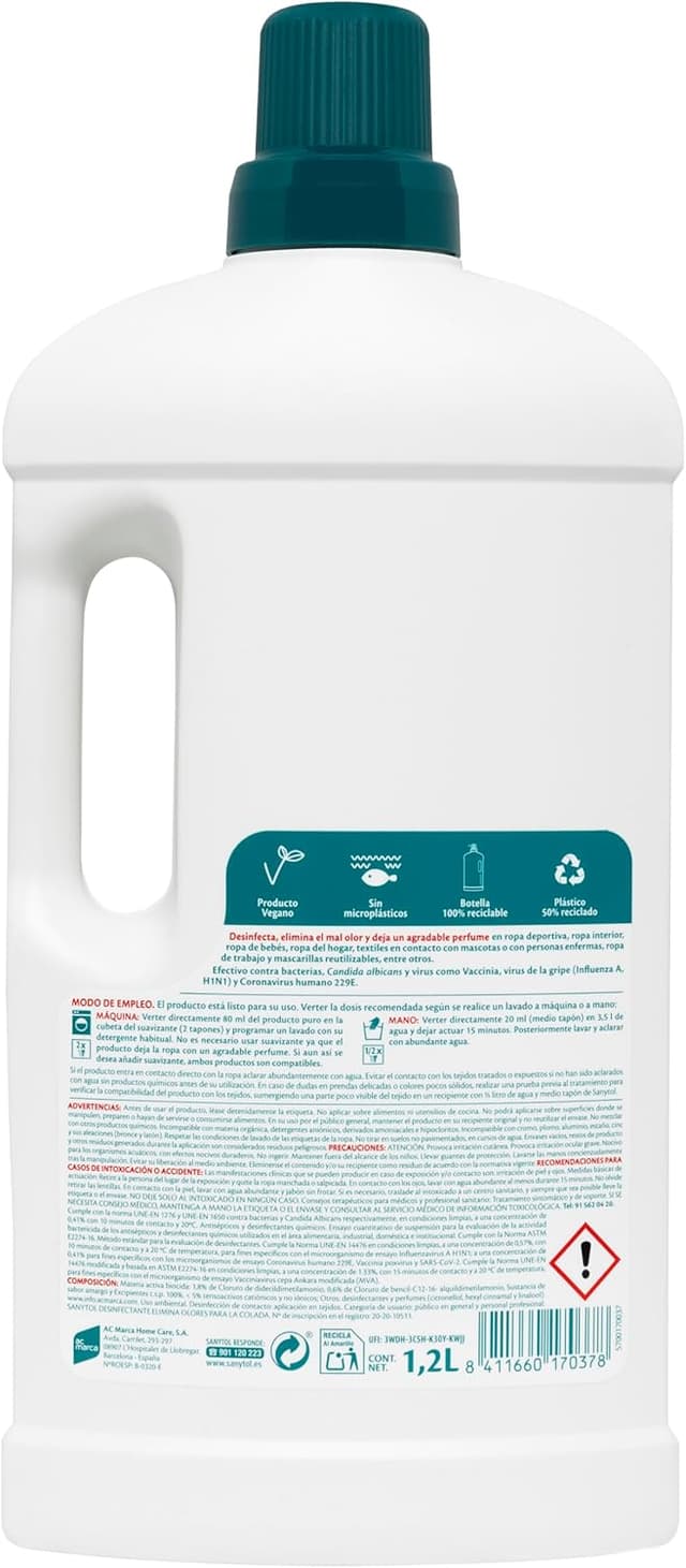 Detalle 2 de Sanytol Desinfectante Textil 🧴 Elimina Gérmenes y Olores, 1.2L