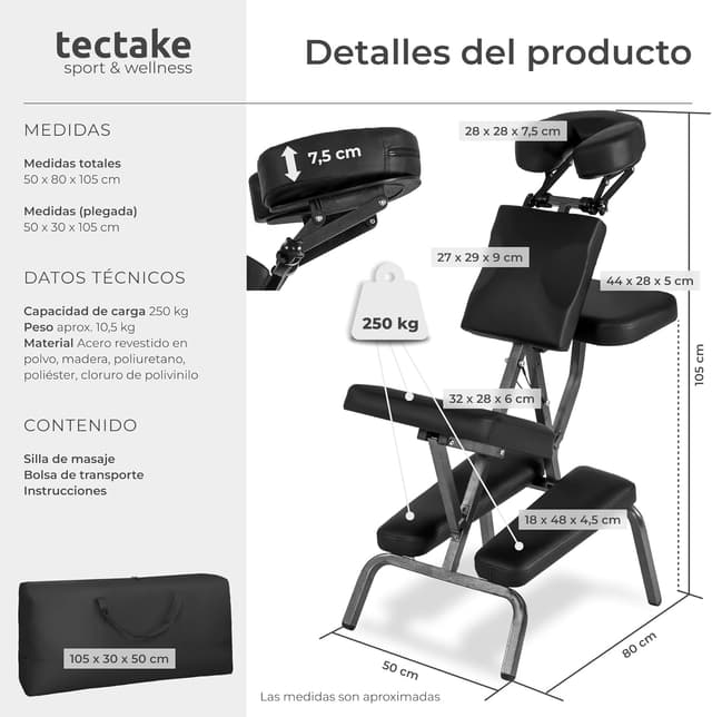 Detalle 2 de TecTake Silla de Masaje Fisioterapia y Rehabilitación 💆♀