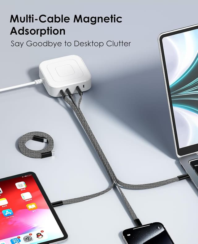 Detalle de Magtame Magtame USB C Cable (Magnetic, Flat, 240W) – 1m 5A fast-charging USB‑C to USB‑C cable