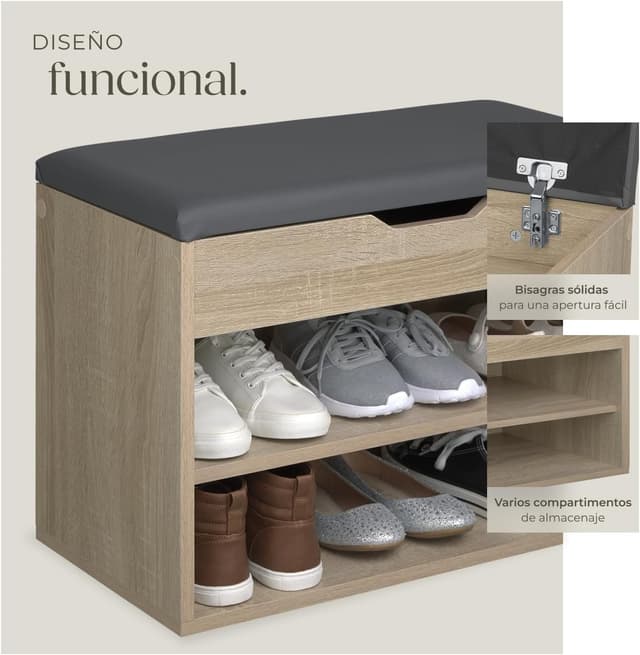 Thumbnail 5 de tectake Zapatero madera con cojín extraíble 10 pares