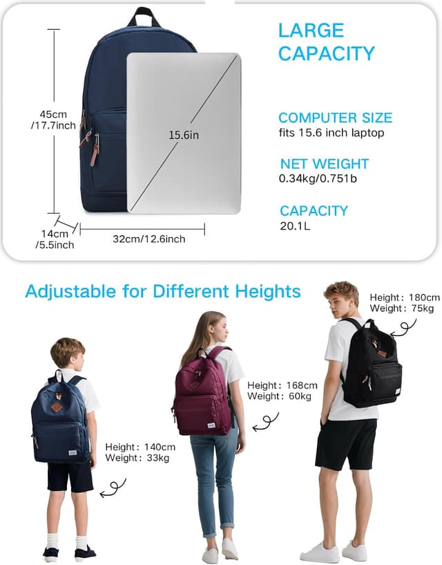 Detalle de RAVUO Water-Resistant Backpack for Men (15.6 inch laptop) – Blue