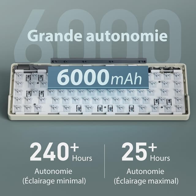 Detalle 2 de RK Royal Kludge M70 – Clavier mécanique 75% sans fil triple connexion (AZERTY) avec macros, écran et hot-swap