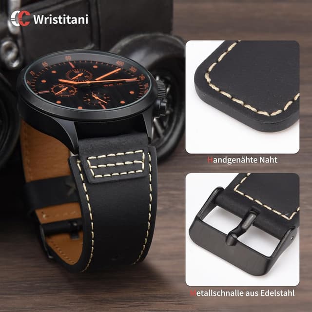 Detalle 2 de Wristitani Echtleder-Uhrenarmband (22/20 mm) mit 9 Lochpositionen – kompatibel mit Galaxy Watch 7/6/5/4