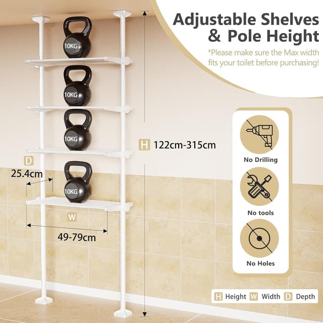 Detalle 2 de WELDUN Toilettenregal 4 Ebenen – platzsparendes Badezimmerregal über der Toilette (weiß)