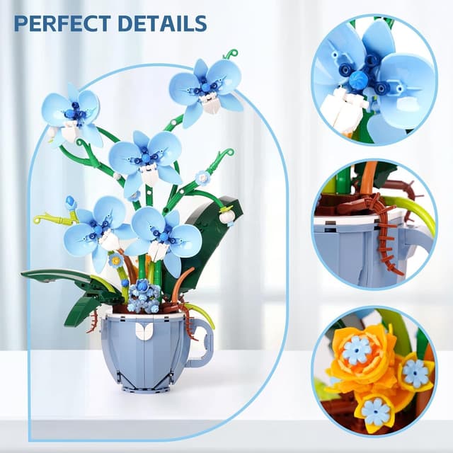 Detalle de Blue Orchid Ideas Flowers Building Block Set (567-piece DIY orchid) for home decoration