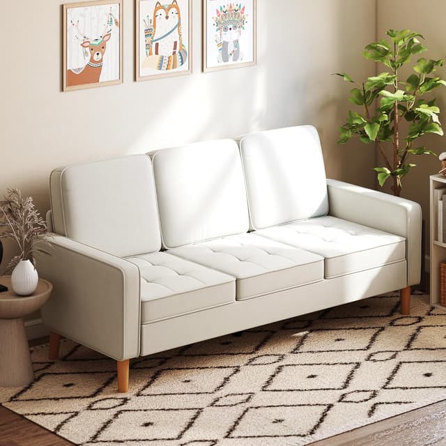 Thumbnail 6 de HOMCOM Canapé 3 places en velours crème avec coussins épais et assise capitonnée