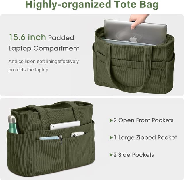 Thumbnail 6 de oscaurt Corduroy Tote Bag with 13 Pockets (20-litre capacity) – organiser shoulder bag for work, school and travel