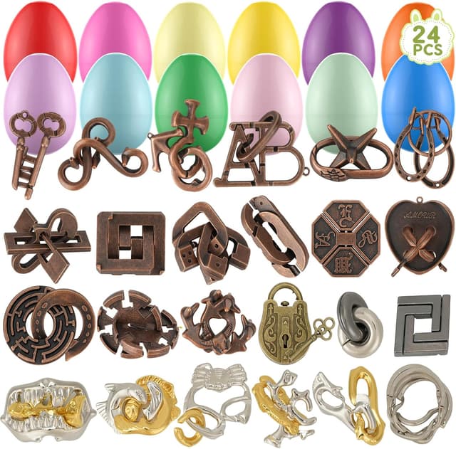 Detalle de 24-Pack Easter Eggs Filled With Brain Teaser Puzzles (Plastic Eggs + 3D Metal Block Puzzles)