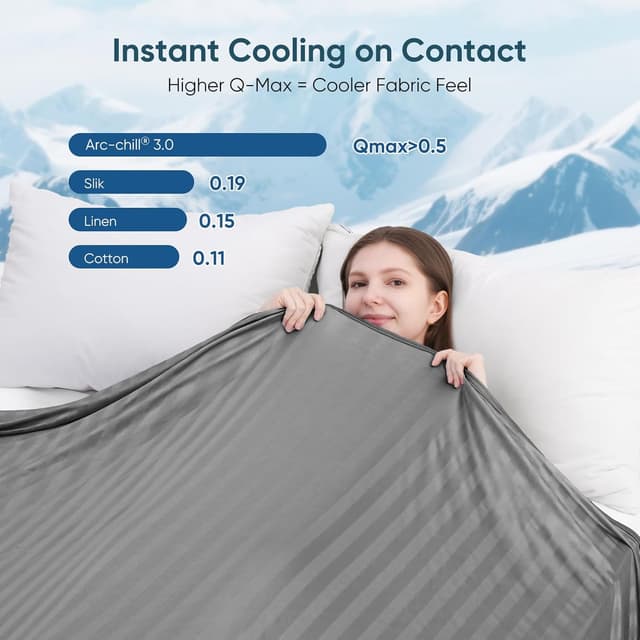 Detalle de Elegear Couverture rafraîchissante d’été Arc-Chill 3.0 double face 200x220 cm – gris rayé