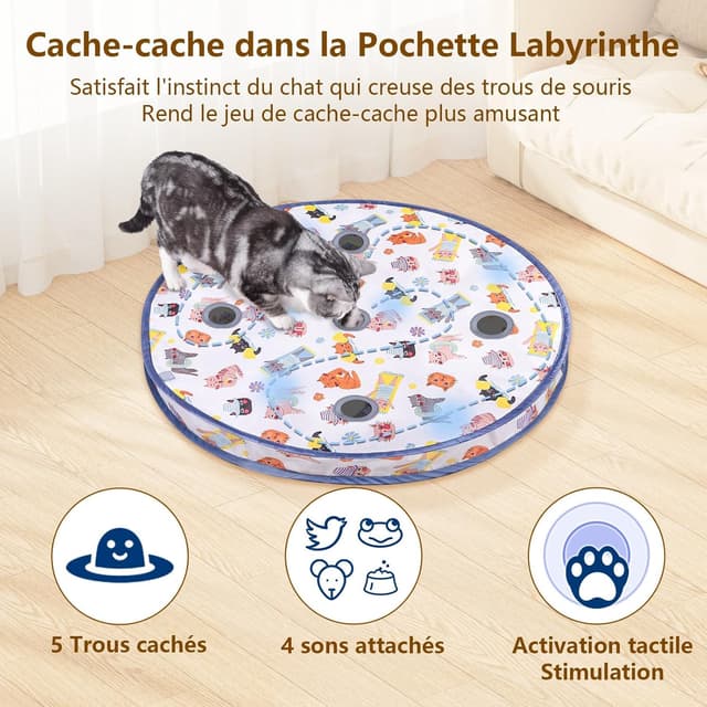Detalle de GoldenSun balle jouet intelligente pour chat avec tapis à 5 trous (souris) – jeu d’intérieur 2 en 1