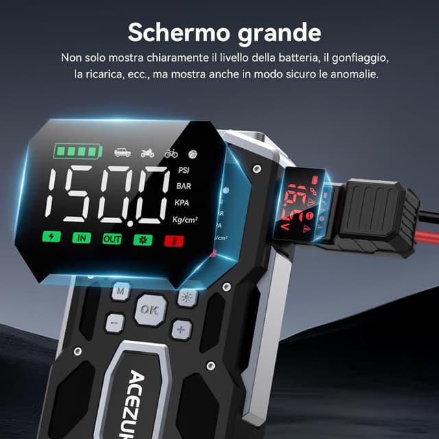 Detalle 2 de ACEZUK Avviatore Batteria Auto 12V 8000A con compressore 150 PSI e display 3,4