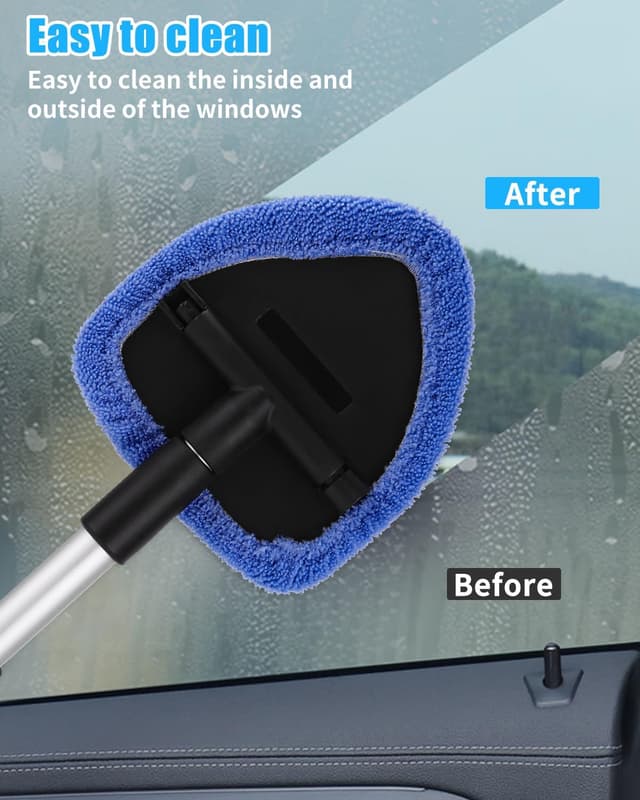 Detalle de Huifoo Auto-Scheibenreiniger-Set mit ausziehbarem Griff, 180°-Drehkopf, 6 Mikrofaserpads und Sprühflasche (blau)