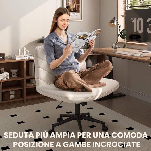 Detalle de Yaheetech sedia ufficio girevole senza braccioli in tessuto con schienale reclinabile e altezza regolabile (beige)