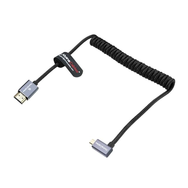 Detalle de Alvin's Cables Right Angle Micro HDMI to HDMI 8K@60Hz / 4K@120Hz (HDMI 2.1) braided coiled cable
