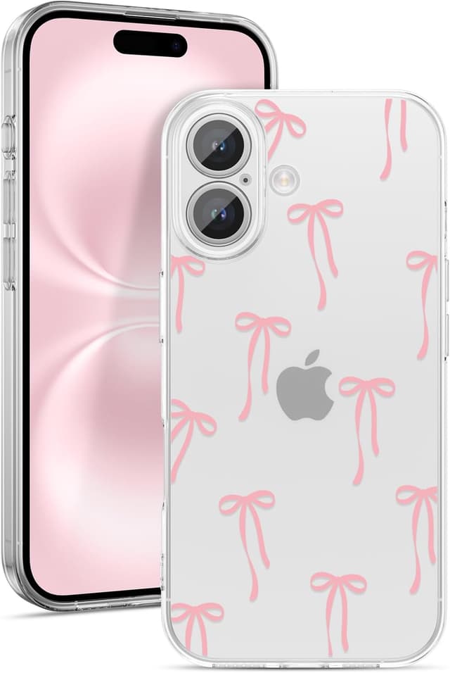 Detalle de ZTOFERA Durchsichtige Hülle für iPhone 16 Plus (6,7") mit Schleifenmuster – weiches TPU, stoßfest, hellrosa