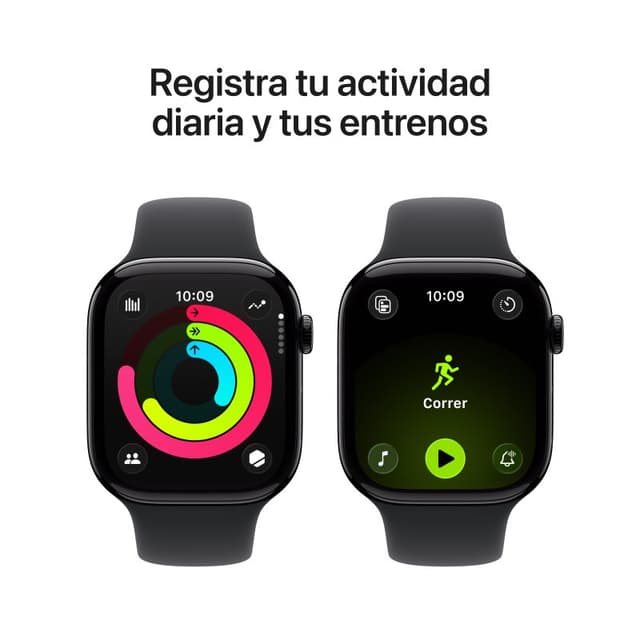 Detalle de Apple Watch Series 11 GPS + Cellular 46 mm de aluminio negro con correa deportiva negra (M/L)