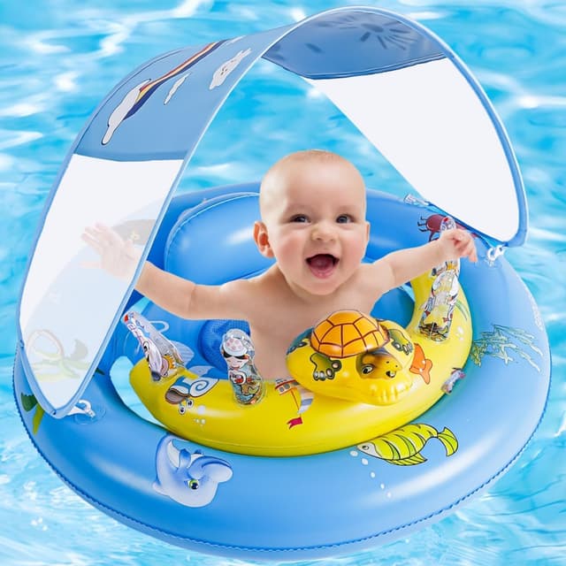 Thumbnail 6 de Baby Pool Float for 6-36 Months with UPF50+ Canopy, Adjustable Safety Seat, Toy Play Console & Safety Leash