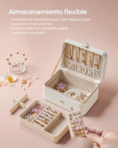 Detalle 1 de SONGMICS Colección GISELLA: caja joyero de viaje con 2 niveles y tapa con ganchos