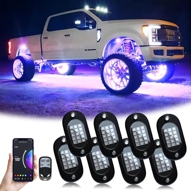 Detalle de YiLaie Rock Lights 8‑pod RGB kit for trucks