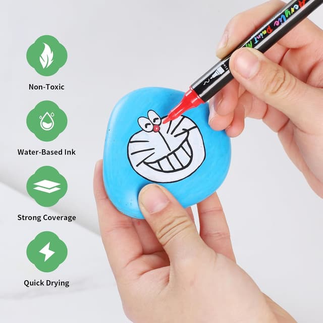 Detalle 2 de HYNEXLK Acrylic Paint Pens 68 Colours with Dual Tips 🎨