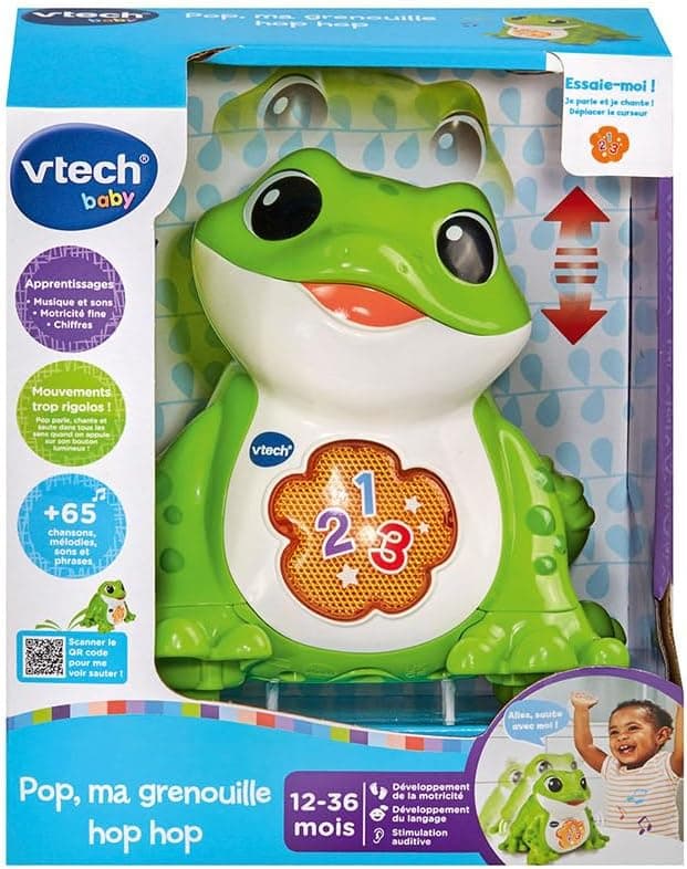 Detalle de VTech Pop, Ma Grenouille Hop Hop – grenouille sauteuse interactive qui chante et bouge (dès 1 an)