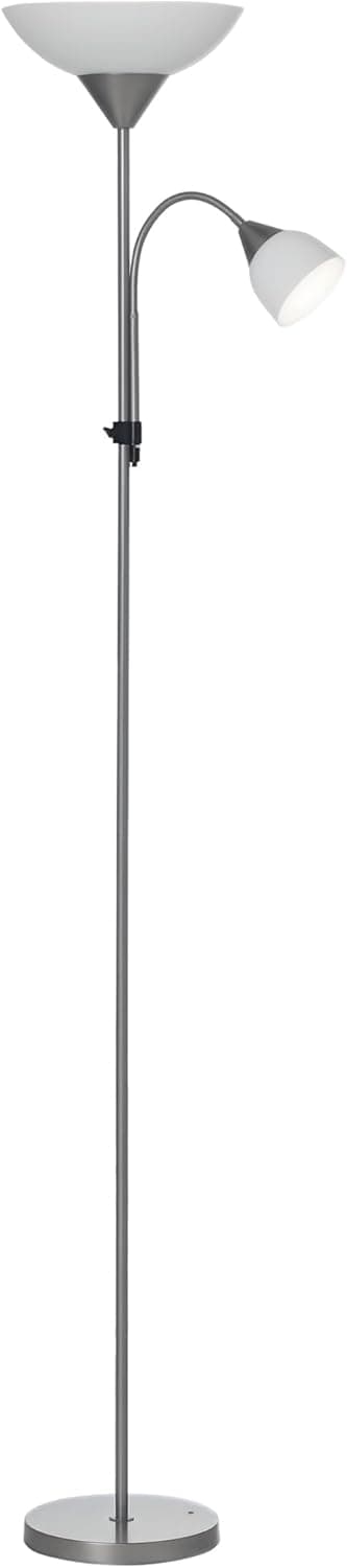 Detalle de HOMCOM Lampadaire sur pied argent et blanc avec 2 têtes E27/E14