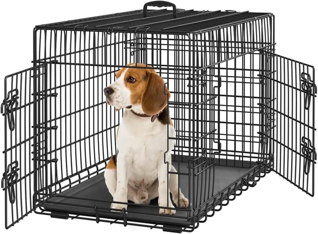 Detalle de Yaheetech faltbarer Hundekäfig 90 x 56 x 63 cm mit Trennwand, 2 Türen und ausziehbarer Bodenschale (L), Schwarz