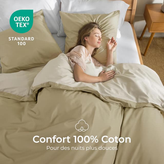 Detalle 2 de Dreamzie Housse de couette 200x240 réversible en coton beige (parure 3 pièces)