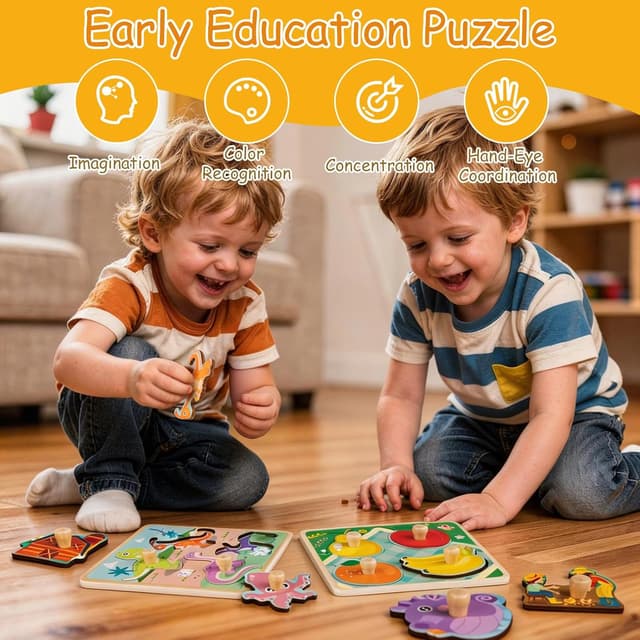 Detalle de Funsland Wooden Puzzles 4-piece toddler peg set 🧩