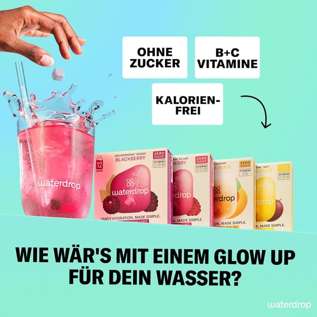 Detalle de waterdrop® Beeren & Früchte Set – 48 zuckerfreie Waterdrop Würfel aus fruchtigen & pflanzlichen Aromen