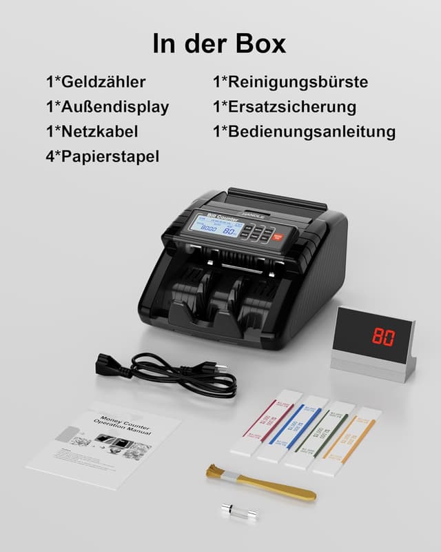 Detalle 2 de AL1000 Geldzählmaschine mit UV/IR/DD/MG Falschgelderkennung, LCD-Display und 1200 Banknoten/Min.
