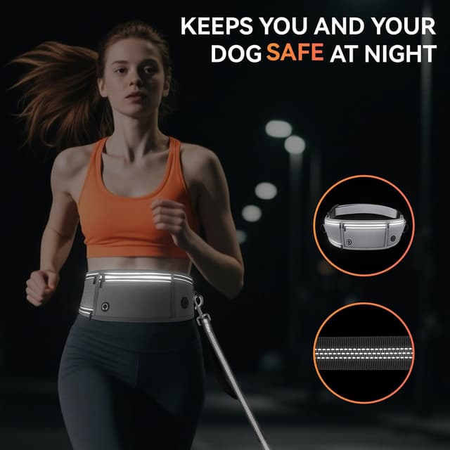 Detalle 2 de Looxmeer Joggingleine mit Bauchgurt für große und mittelgroße Hunde, freihändig (1,6–2,2 m) – grau