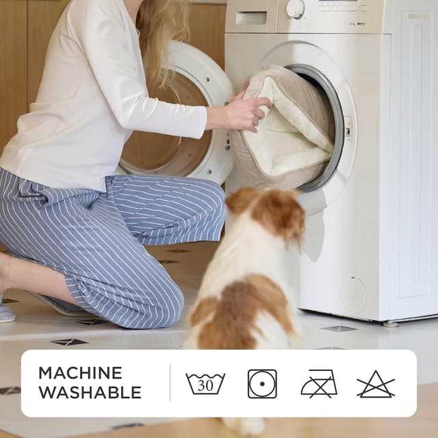 Detalle de Bedsure Dog Bed Medium Washable (Rectangle, Small) with Anti-Slip Bottom – Camel, 63.5x53 cm