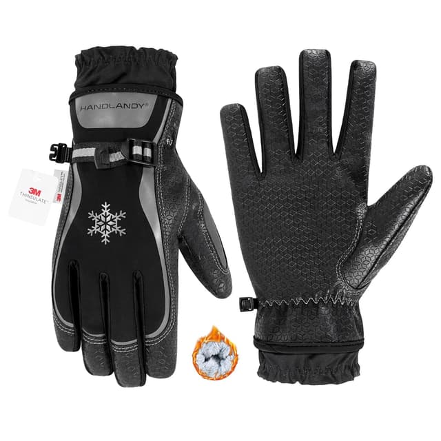 Detalle de HANDLANDY Winter Work Gloves (3M Thinsulate, touchscreen, waterproof/windproof) – Black Grey, size M