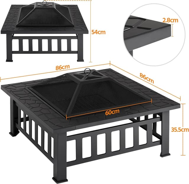 Thumbnail 3 de Yaheetech Brasero Extérieur 86x86x54cm
