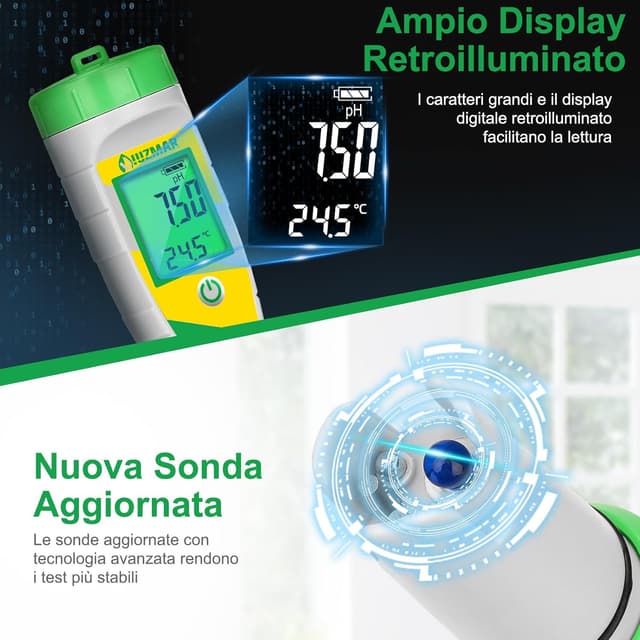 Detalle de UIUZMAR Misuratore pH e Salinità 5 in 1 per piscine, acquari e idroponica (pH/EC/TDS/Temp)