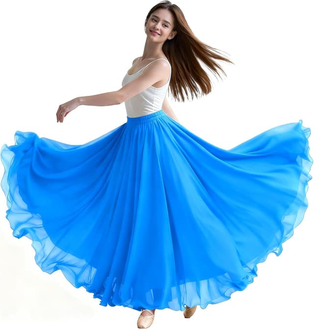 Detalle de Baisdan Jupe Danse Orientale en chiffon fluide pour femme – jupe flamenco 720°