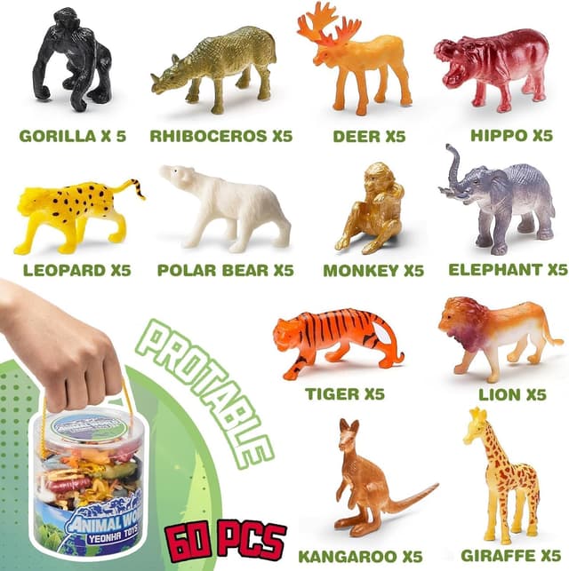 Thumbnail 5 de Yeonha Toys 60 Piece Mini Zoo Animal Set 🐾