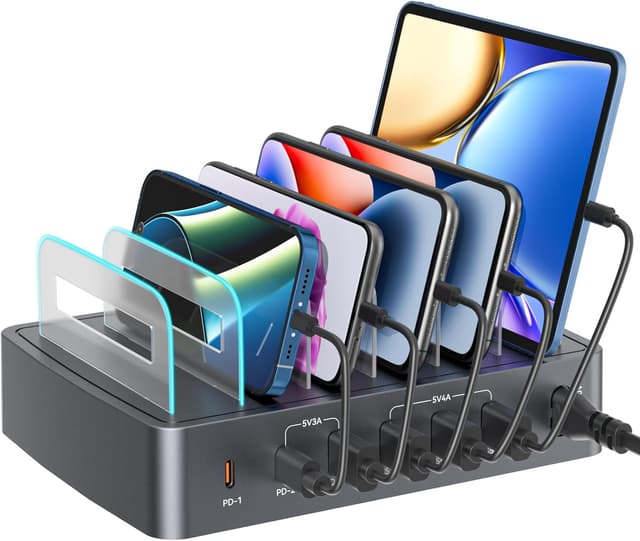 Detalle de RENGOGA Estación de Carga USB C 72W 6 Puertos
