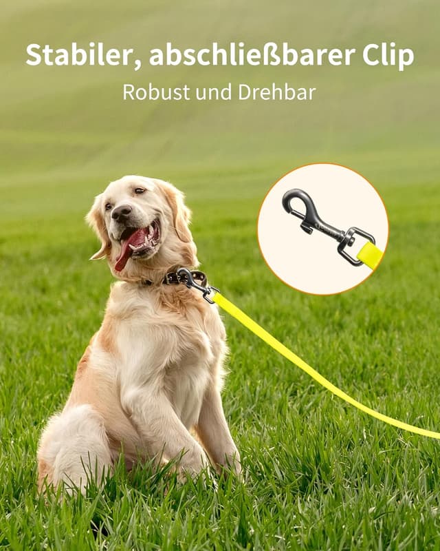 Detalle de Toozey Wasserdicht Schleppleine für Hunde mit Handschlaufe & Karabiner (Neon Gelb) – 5 bis 20 m