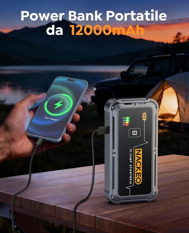 Detalle de Avviatore batteria auto 5000A 12V con torcia