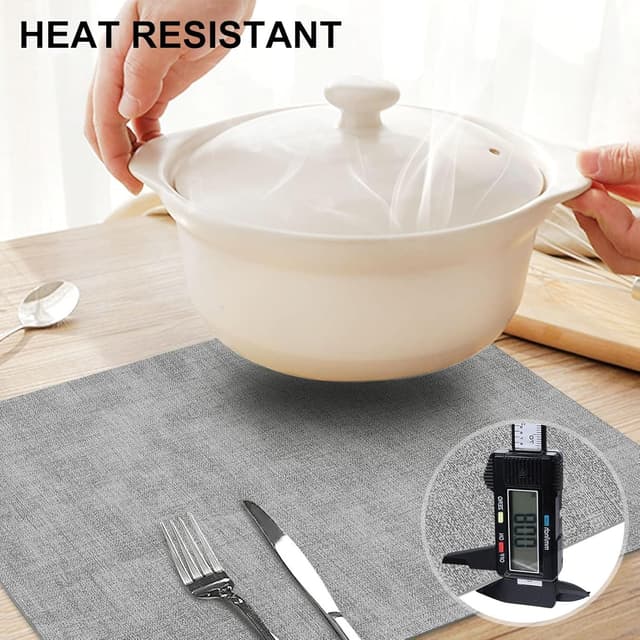 Detalle de homing Faux Leather Heat Resistant Placemats (6-Pack) — Waterproof, Wipeable Dining Place Mats in Light Grey