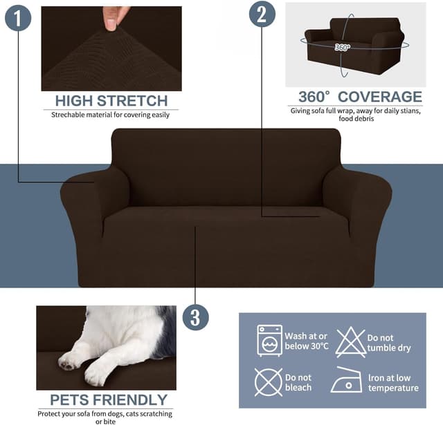 Detalle de Ystyle Copridivano 2 posti con braccioli super elasticizzato, antimacchia antiscivolo e antipeli di gatto (caffè)