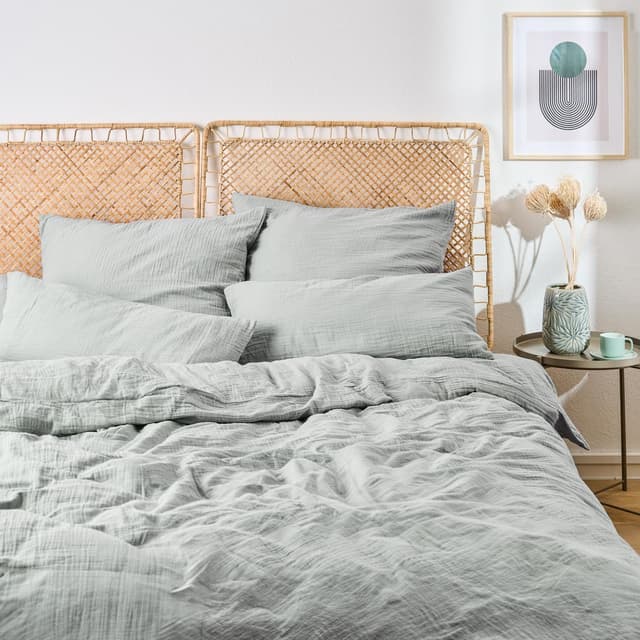 Detalle de Blumtal Musselin Bettwäsche 155x220 cm + 80x80 cm (Oeko-TEX) aus 100% Baumwolle – waschbar bei 40 °C