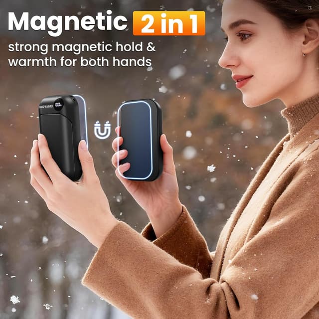 Detalle 2 de KQPZ Magnetic Electric Hand Warmers (2 Pack) – 6000mAh Rechargeable USB Hand Warmers with 4 Heat Settings, LED Display