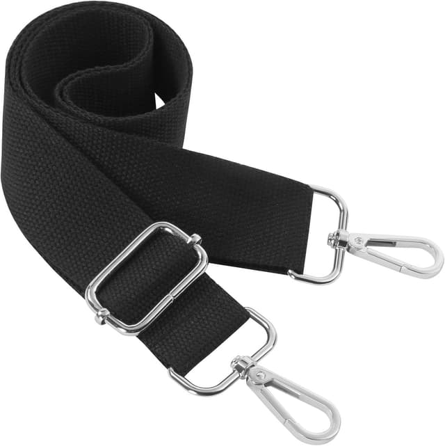 Detalle de Aucuu tracolla in cotone tinta unita nera con fibbia argento e scatola bianca