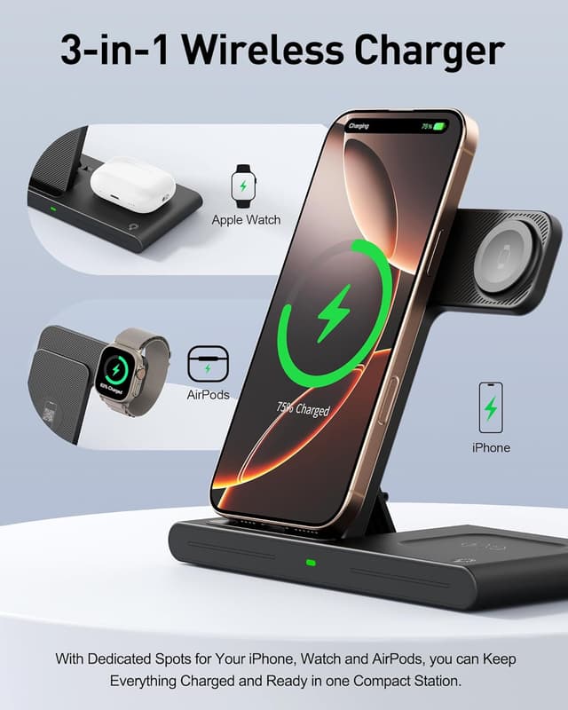 Detalle de RYND 2026 Travel 3-in-1 Wireless Charger for iPhone